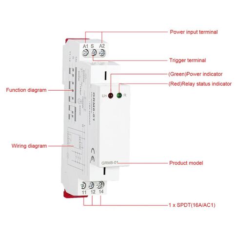 GRM8-01 مرحل الإغلاق 12-240 فولت تيار متردد/تيار مستمر - مرحل نبضات الذاكرة مع مؤشرات LED، حامل السكك الحديدية DIN لأنظمة التحكم الصناعية in Kuwait