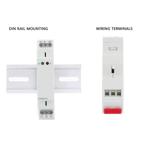 GRM8-01 مرحل الإغلاق 12-240 فولت تيار متردد/تيار مستمر - مرحل نبضات الذاكرة مع مؤشرات LED، حامل السكك الحديدية DIN لأنظمة التحكم الصناعية in Kuwait