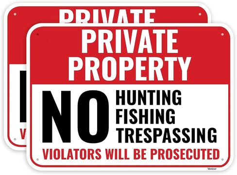 2PC Private Property No Hunting Fishing Trespassing Sign, 14 x 10 Inches - Aluminum in Kuwait