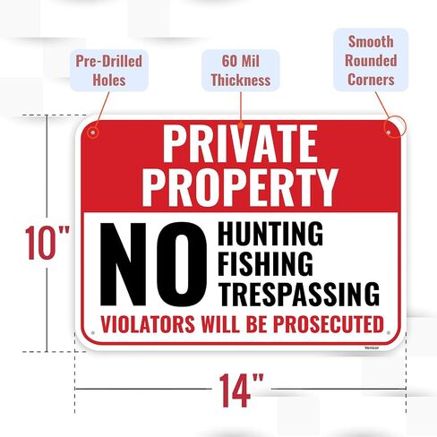 2PC Private Property No Hunting Fishing Trespassing Sign, 14 x 10 Inches - Aluminum in Kuwait
