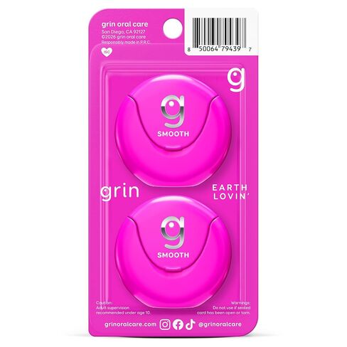 شريط خيط تنظيف الأسنان الناعم من GRIN - عبوتان (إجمالي 87.4 ياردة) | شريط خيط تنظيف لطيف | منتي | قوي ومقاوم للتمزيق | موزع صغير الحجم مصنوع من البلاستيك المعاد تدويره in Kuwait