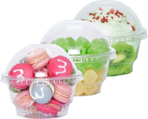 12 oz Clear Plastic Cups with Dome Lids - Dessert Cups with Lids(25 Sets), PET Disposable Party Cups (NO HOLE), Parfait Crystal for Pudding/Ice Cream/Cupcake in Kuwait