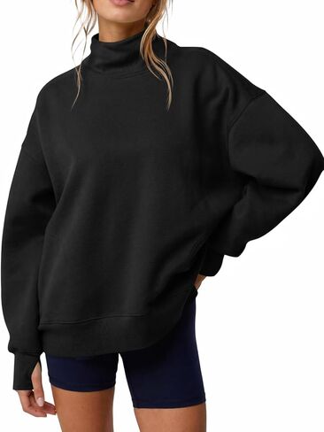 Fisoew Womens Long Sleeve Oversized Sweatshirts Mock Neck Pullover Tops | Cozy, Thumb Hole, Drop Shoulder, Y2K, Fall Winter Fashion Outfits 2026, Soft, Turtleneck, Loose Fit, Hoodies, Jumper in Kuwait