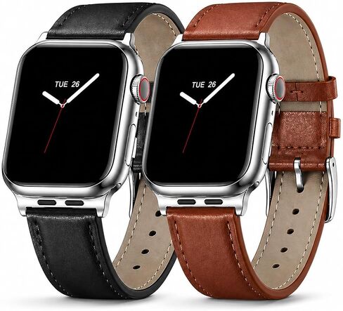 عبوتان من الأربطة الجلدية المتوافقة مع ساعة Apple Watch 49mm Ultra، 46mm، 45mm، 44mm، 42mm (السلسلة 3 2 1) للرجال والنساء، حزام بديل من الجلد الطبيعي، أحزمة ساعة بني وأسود متوافقة مع Apple Watch Ultra 3 2 1، السلسلة 11 10 9 8 7 6 5 4 in Kuwait