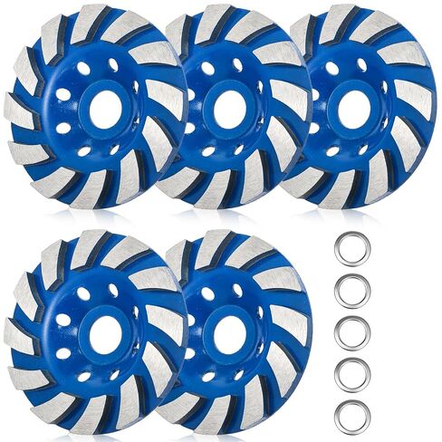 Cedilis 5 Pack Diamond Concrete Grinding Wheel, 4 1/2 inch Heavy Duty Diamond Cup Wheel for Angle Grinder, 12 Segments, Blue in Kuwait
