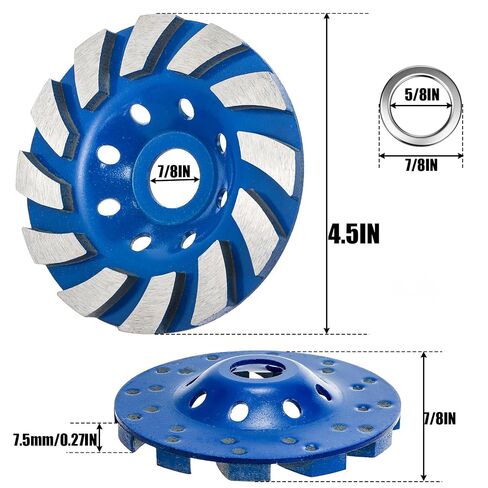 Cedilis 5 Pack Diamond Concrete Grinding Wheel, 4 1/2 inch Heavy Duty Diamond Cup Wheel for Angle Grinder, 12 Segments, Blue in Kuwait