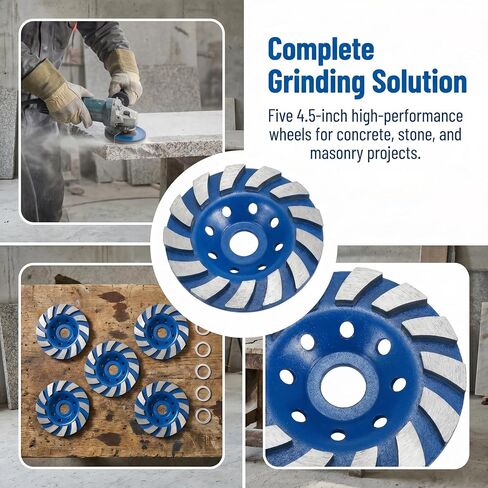 Cedilis 5 Pack Diamond Concrete Grinding Wheel, 4 1/2 inch Heavy Duty Diamond Cup Wheel for Angle Grinder, 12 Segments, Blue in Kuwait