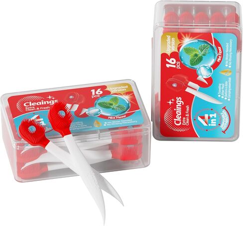 Cleaings® 32 قطعة (2 عبوة من 16) فرشاة أسنان صغيرة للاستعمال مرة واحدة - معجون أسنان مدمج بالنعناع واختيار - فرشاة أسنان صغيرة الحجم للسفر للبالغين والأطفال وأساسيات السفر - نكهة النعناع المكثفة in Kuwait