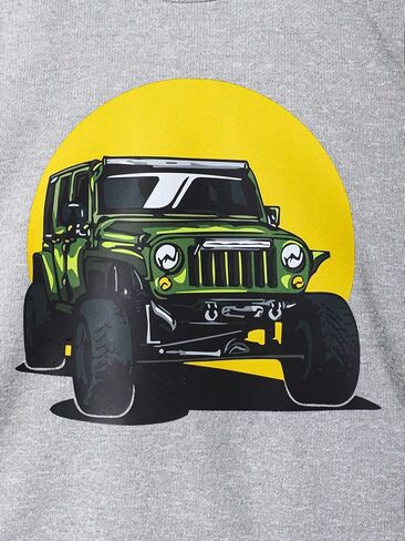 سويت شيرت للأولاد بطبعة Monster Truck - قميص بياقة دائرية ورسومات مركبة بالكامل، ملابس خريف وشتاء كاجوال للأطفال من 4 إلى 8 سنوات in Kuwait