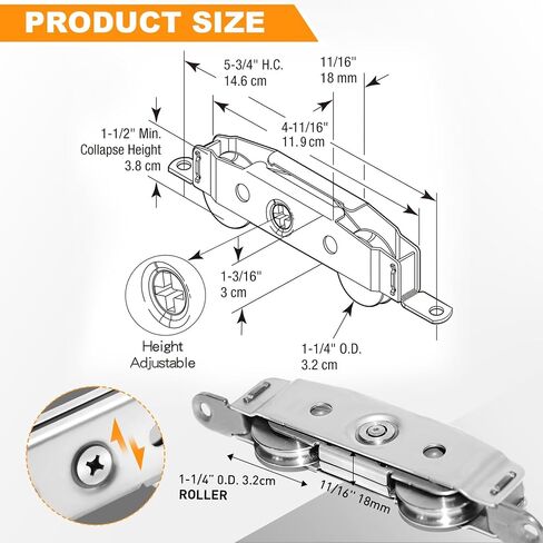 2 Pcs Sliding Patio Door Roller 304 Stainless Adjustable Sliding Door Wheel | Adjustable 304 stainless steel sliding door rollers, 300 lbs heavy load, replacement hardware for patio glass sliding doors in Kuwait
