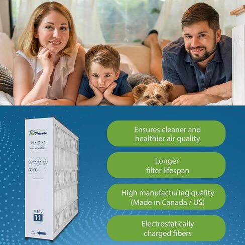 فلتر هواء AirPurete 20x25x5 MERV 11، بديل لـ GeneralAire 4551، Trion 259112-102، MAC 2000 والمزيد، مرشحات فرن HVAC AC مطوية (الحجم الفعلي: 19 5/8 بوصة × 24 3/16 بوصة × 4 15/16 بوصة) | عبوتان in Kuwait