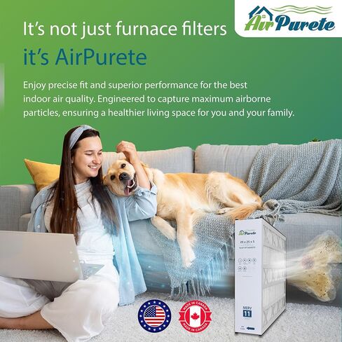 فلتر هواء AirPurete 20x25x5 MERV 11، بديل لـ GeneralAire 4551، Trion 259112-102، MAC 2000 والمزيد، مرشحات فرن HVAC AC مطوية (الحجم الفعلي: 19 5/8 بوصة × 24 3/16 بوصة × 4 15/16 بوصة) | عبوتان in Kuwait