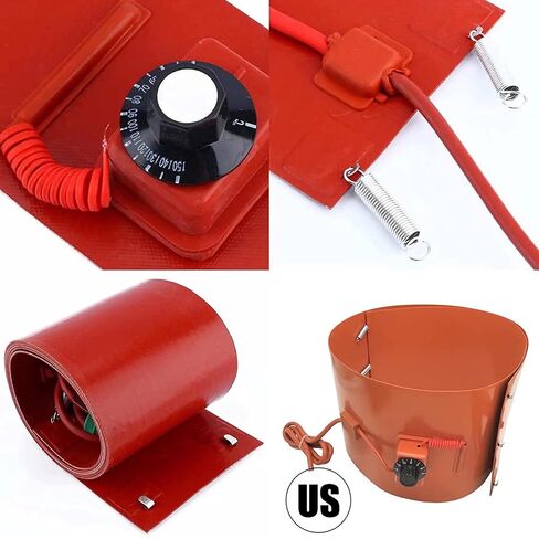 Heavy Duty 55 Gallon Metal Drum Heater - 110V/220V Adjustable Silicone Pad Band Heater for 200L Barrels & Pails, Efficient Temperature Control, Fast Heating Solution in Kuwait