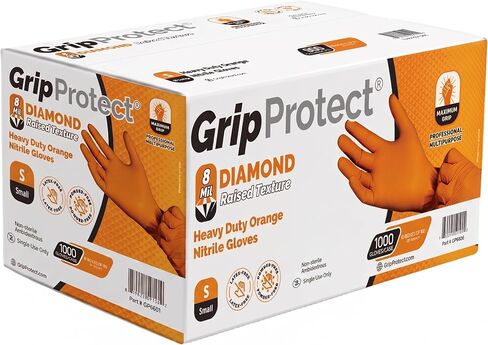 GripProtect 8 Mil Nitrile Gloves – Chemical Resistant, Diamond-Raised Textured Gloves, Orange Heavy Duty Disposable Gloves in Kuwait