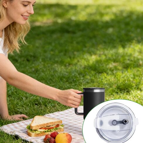 غطاء بديل 40 أونصة متوافق مع مج السفر YETI Rambler 40 أونصة، غطاء كوب بهلوان بغطاء من القش قطعتان بديلتان in Kuwait