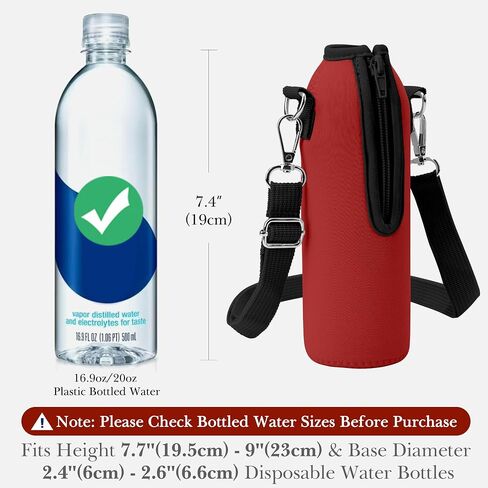 Linkidea Disposable Water Bottle Carrier with Strap Compatible with Smartwater 16.9/20Fl Oz, Insulated Neoprene Plastic Bottled Water Cover Holder with Clip for Backpack (Red) in Kuwait
