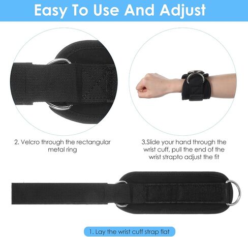 2 PCS Weightlifting Straps With D Ring, Adjustable Wrist Cuffs Gym, Padded Wrist Support, Cable Machine Accessories, Strength Training Equipment in Kuwait