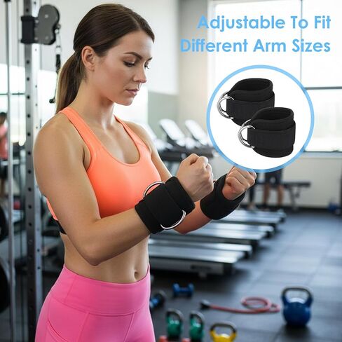 2 PCS Weightlifting Straps With D Ring, Adjustable Wrist Cuffs Gym, Padded Wrist Support, Cable Machine Accessories, Strength Training Equipment in Kuwait