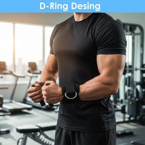 2 PCS Weightlifting Straps With D Ring, Adjustable Wrist Cuffs Gym, Padded Wrist Support, Cable Machine Accessories, Strength Training Equipment in Kuwait