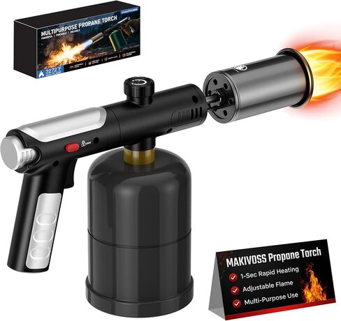Propane Torch Gun & Weed Burner Torch - Adjustable Flame Thrower Gun with Safety Lock & One-Touch Max Fire, Cooking Blow Torch for Searing, Charcoal Starter, BBQ & Weeding (Tank Not Included) in Kuwait
