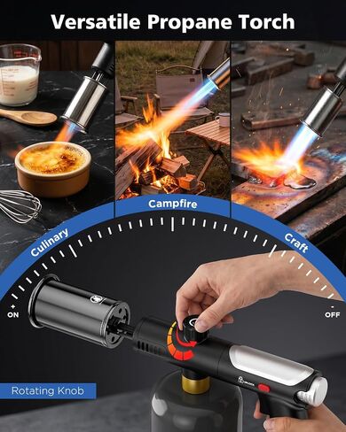 Propane Torch Gun & Weed Burner Torch - Adjustable Flame Thrower Gun with Safety Lock & One-Touch Max Fire, Cooking Blow Torch for Searing, Charcoal Starter, BBQ & Weeding (Tank Not Included) in Kuwait