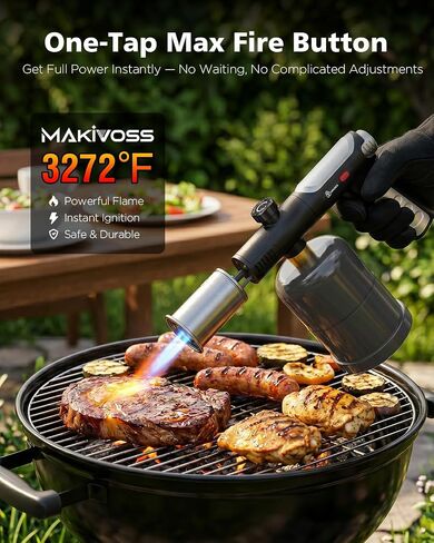 Propane Torch Gun & Weed Burner Torch - Adjustable Flame Thrower Gun with Safety Lock & One-Touch Max Fire, Cooking Blow Torch for Searing, Charcoal Starter, BBQ & Weeding (Tank Not Included) in Kuwait