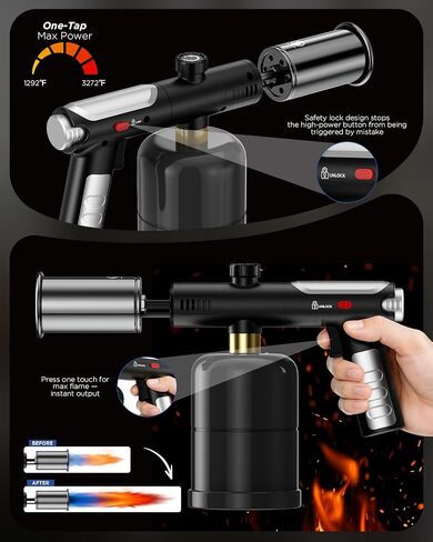 Propane Torch Gun & Weed Burner Torch - Adjustable Flame Thrower Gun with Safety Lock & One-Touch Max Fire, Cooking Blow Torch for Searing, Charcoal Starter, BBQ & Weeding (Tank Not Included) in Kuwait