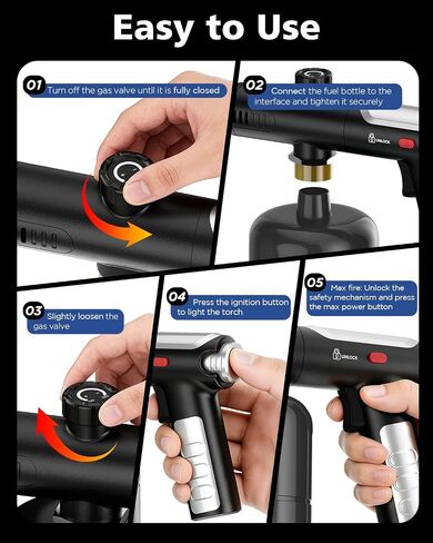Propane Torch Gun & Weed Burner Torch - Adjustable Flame Thrower Gun with Safety Lock & One-Touch Max Fire, Cooking Blow Torch for Searing, Charcoal Starter, BBQ & Weeding (Tank Not Included) in Kuwait