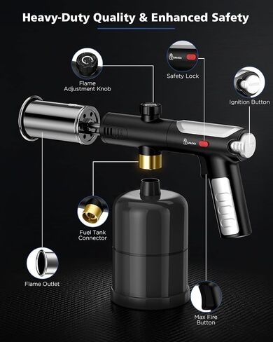 Propane Torch Gun & Weed Burner Torch - Adjustable Flame Thrower Gun with Safety Lock & One-Touch Max Fire, Cooking Blow Torch for Searing, Charcoal Starter, BBQ & Weeding (Tank Not Included) in Kuwait