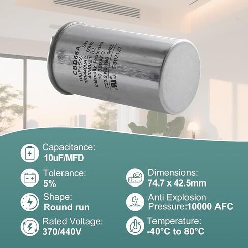 10 uF 10 MFD 370 VAC Dual Run Oval Start Capacitor - 97F9002, 97F9002s for AC Unit Fan Motor Start, Heat Pump, Condenser Straight Cool. Compatible with Old GE# 97F9002BZ3, Z97F9002, 27L669 in Kuwait