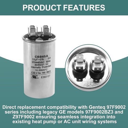 10 uF 10 MFD 370 VAC Dual Run Oval Start Capacitor - 97F9002, 97F9002s for AC Unit Fan Motor Start, Heat Pump, Condenser Straight Cool. Compatible with Old GE# 97F9002BZ3, Z97F9002, 27L669 in Kuwait