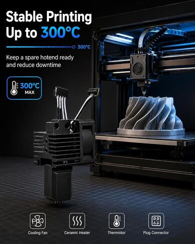مجموعة كاملة P1S Hotend 0.4 مم لطابعة Bambu Lab P1S/P1P ثلاثية الأبعاد | فوهة MPVD مطلية بطبقة مضادة للالتصاق مع سخان سيراميك وثرمستور ومروحة تبريد لطابعات Bambu Lab P1S/P1P in Kuwait
