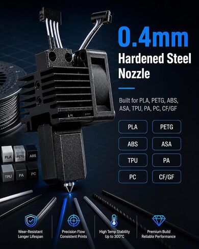 مجموعة كاملة P1S Hotend 0.4 مم لطابعة Bambu Lab P1S/P1P ثلاثية الأبعاد | فوهة MPVD مطلية بطبقة مضادة للالتصاق مع سخان سيراميك وثرمستور ومروحة تبريد لطابعات Bambu Lab P1S/P1P in Kuwait