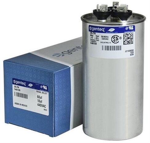 100335-19 - 60 + 10 uf MFD 440 Volt VAC - Capacitor Replaces Lennox | Round Dual Run in Kuwait