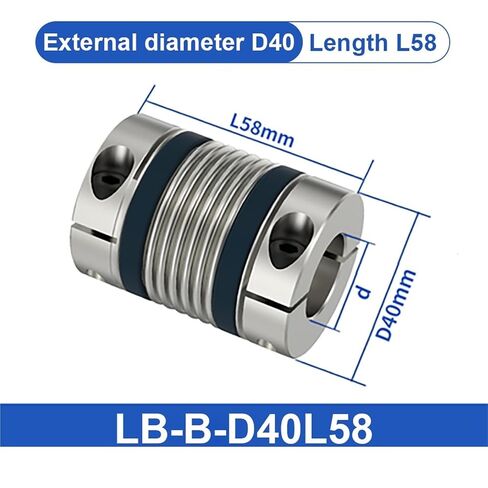 LB D40L50/58 8 * 10/8 * 11/8 * 12 Bellows Flexible Motor Coupler Aluminium High Elasticity Universal Joint 1Pcs(LB-D-D40L50-9X9) in Saudi Arabia