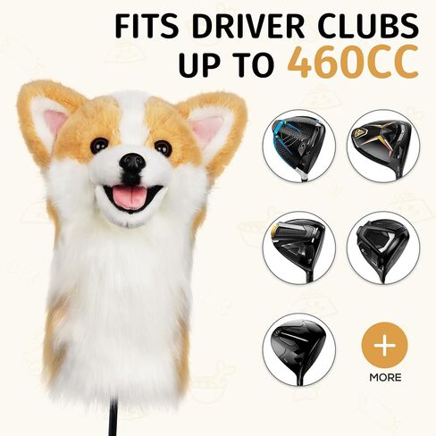 Craftsman Golf Corgi Golf Head Cover Realistic Adorable Plush Animal Dog Driver Cover Headcover Fits up to 460cc Golfer Gift in Kuwait