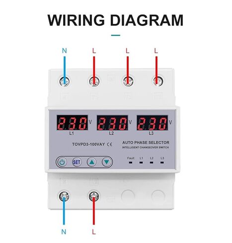 1pc 100A 3 Phase 3P+N Din Rail Phase selector Voltmeter with Adjustable Over and Under Voltage Protection Monitor Relays Protector in Kuwait