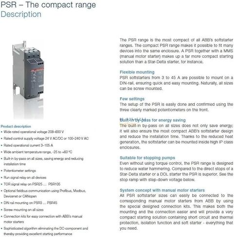 Soft Starter Compact Range Softstarter PSR85-600-70 45KW 208-600V Rail Mounting 1SFA896114R7000 in Kuwait