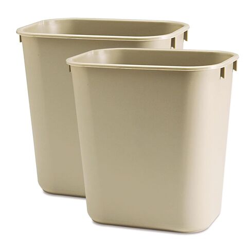 Rubbermaid Commercial 2 Pack Soft Molded Plastic Wastebasket, Rectangular, 3 1/2 Gallons, Beige (295500BG) in Kuwait
