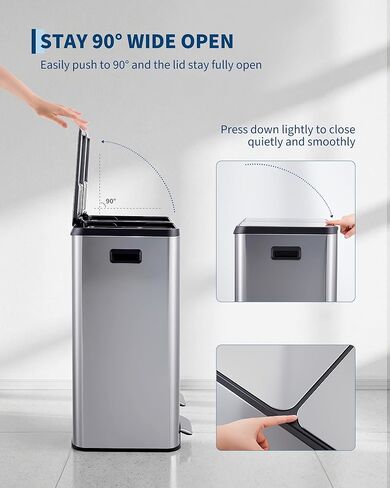 Garvee 16 Gallon Dual Compartment Trash Can for Kitchen, 2x30L Commercial Recycling Bin with Soft-Close Lids & Pedals, Stainless Steel Garbage Can with Removable Inner Buckets for Restaurant Garage in Kuwait