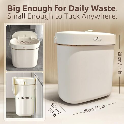 COZYTO EcoToss Exo Wall-Mounted Trash Can – White Pearl, Dual-Lid Slim Bin with No-Drill Mounting, Odor-Control Lid for Kitchen, Bathroom, RV, Small Spaces, 9.4L in Kuwait