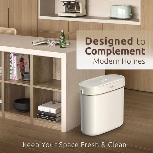 COZYTO EcoToss Exo Wall-Mounted Trash Can – White Pearl, Dual-Lid Slim Bin with No-Drill Mounting, Odor-Control Lid for Kitchen, Bathroom, RV, Small Spaces, 9.4L in Kuwait