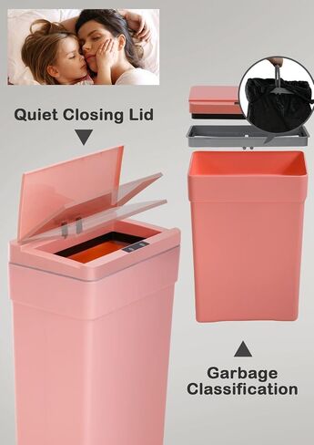 13 Gallon Trash Can, Automatic Trash Can with Lid, Touchless Kitchen Trash Cans, Smart Sensor Trash Can, Motion Sensor Garbage Can 13 Gallon, Sensor Garbage Cans for Kitchen Bathroom Bedroom, Pink in Kuwait