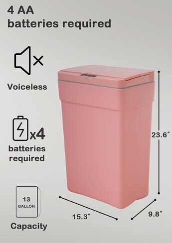 13 Gallon Trash Can, Automatic Trash Can with Lid, Touchless Kitchen Trash Cans, Smart Sensor Trash Can, Motion Sensor Garbage Can 13 Gallon, Sensor Garbage Cans for Kitchen Bathroom Bedroom, Pink in Kuwait
