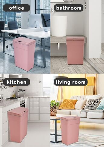 13 Gallon Trash Can, Automatic Trash Can with Lid, Touchless Kitchen Trash Cans, Smart Sensor Trash Can, Motion Sensor Garbage Can 13 Gallon, Sensor Garbage Cans for Kitchen Bathroom Bedroom, Pink in Kuwait