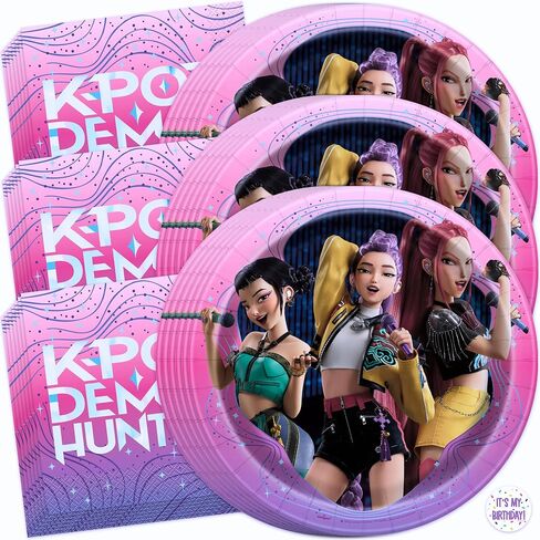 لوحات ومناديل فريدة من نوعها لصيادي الشياطين من KPop لـ 16 | زينة عيد ميلاد KPop Demon Hunters للحفلات | مرخص رسميًا in Kuwait
