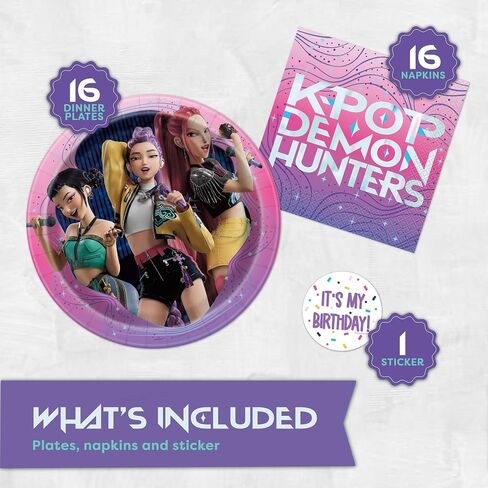 لوحات ومناديل فريدة من نوعها لصيادي الشياطين من KPop لـ 16 | زينة عيد ميلاد KPop Demon Hunters للحفلات | مرخص رسميًا in Kuwait