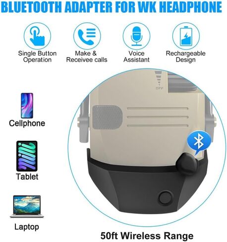 Wireless Bluetooth Adapter for Walker's Razor Earmuffs, 5.1 Bluetooth Receiver with TypeC Port, Rechargeable Bluetooth Accessories Compatible with Walker's Shooting Headphones in Kuwait