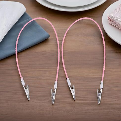 2Pcs Pink Dental Silicone Chain Clip Napkin Holder Bib Clips Apron Towel Napkin Clip Lanyard Neck Strap Chain for Elderly Adult Creative Napkin Holders Kitchen Accessories in Kuwait