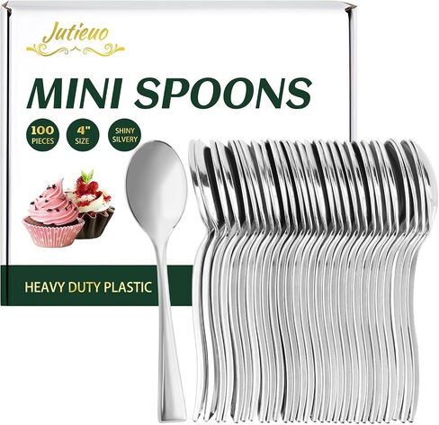 100CT Mini Gold Spoons 4 Inch Small Plastic Gold Dessert Spoons Disposable Heavy Duty Tiny Spoon for Appetizers Tasting, Cocktail Hors D'oeuvres, Wedding Reception in Kuwait
